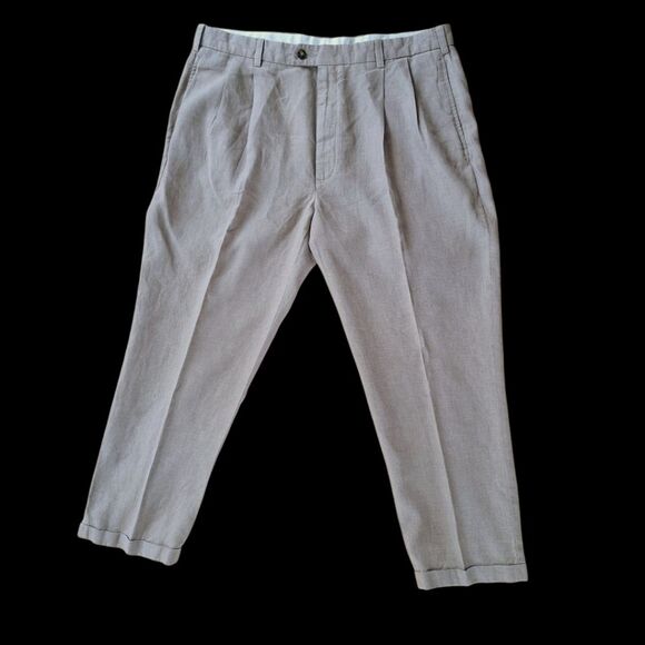 JOS. A. BANK Travelers Collection 100% Linen Pants Khaki Tan Cuffed 40 x 30 - Picture 2 of 15